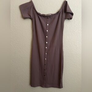 Say What? Off-Shoulder Button-Down Midi Dress in Purple